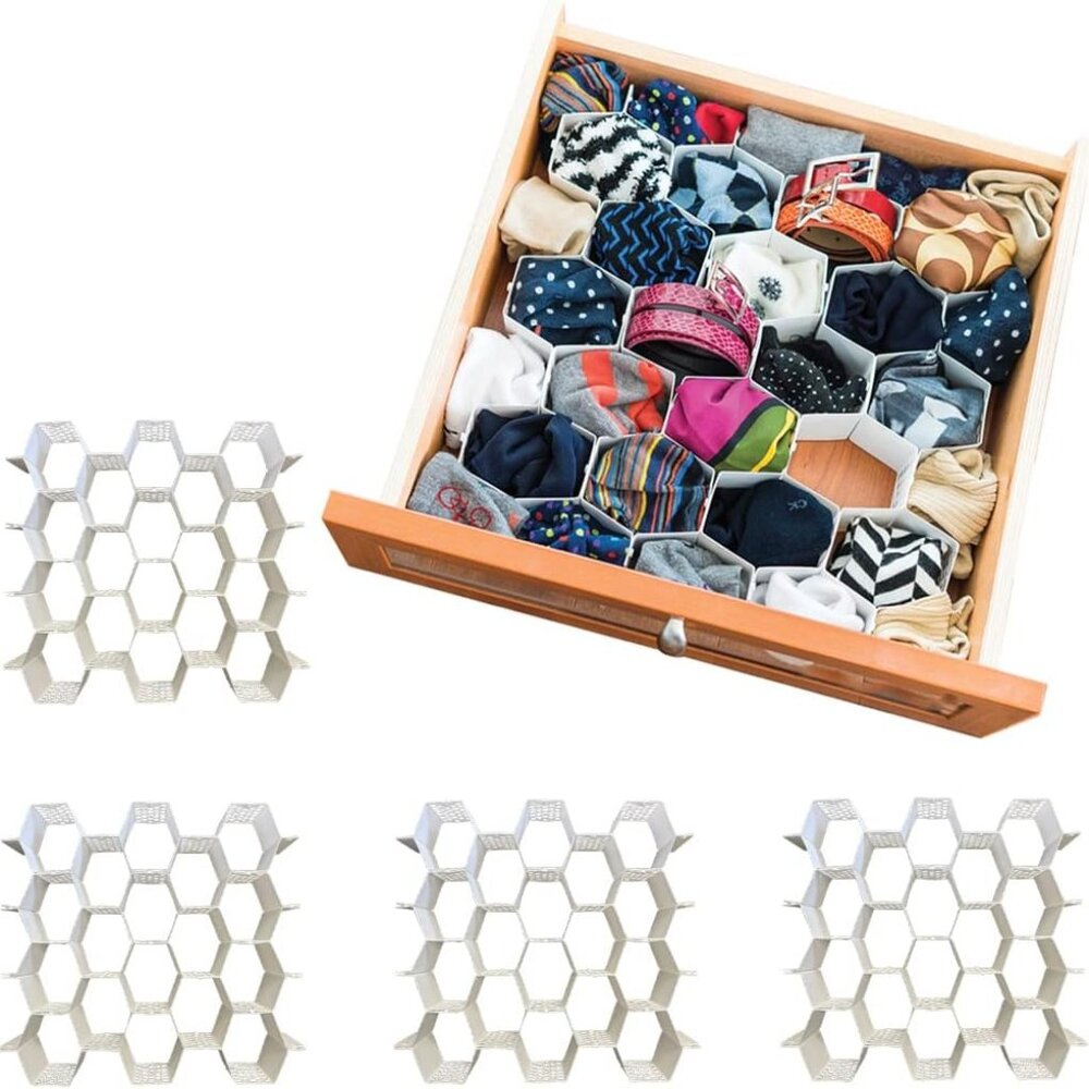 Honeycomb Drawer Organizer – 2 Pack Adjustable Dividers - 56 Slots